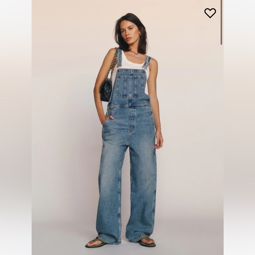 Reformation River Relaxed Denim Overalls Ivory - Size 6